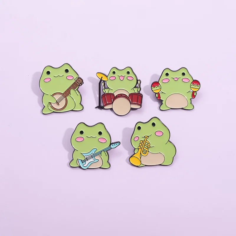5Pcs Kawaii Frog Band Enamel Pins Set Cute Music Animal Brooches Lapel Badges for Backpacks Jackets