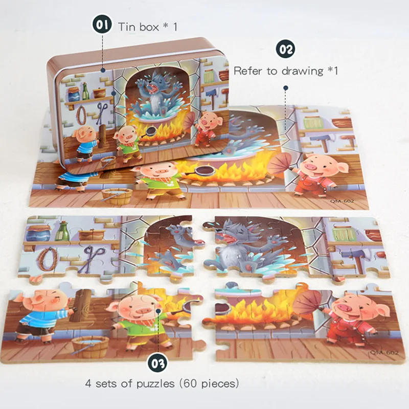 Nuovi bambini 60 pezzi Puzzle in legno bambini cartone animato veicolo animale giocattolo in legno Puzzle bambino educativo precoce per giocattoli regalo di compleanno