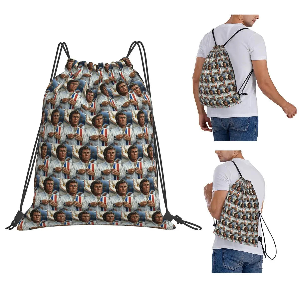 Pre-Race Ritual Steve McQueen Impasto Backpacks Portable Drawstring Bags Sundries Bag Book Bags for Man Woman School