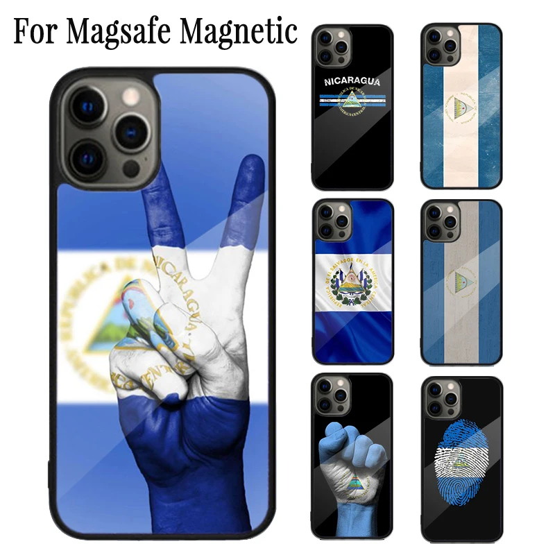 Nicaragua Flag Magnetic Phone Case Coque For iPhone 16 15 14 Plus 13 12 Mini 11 Pro Max Magsafe Wireless Charging Cover