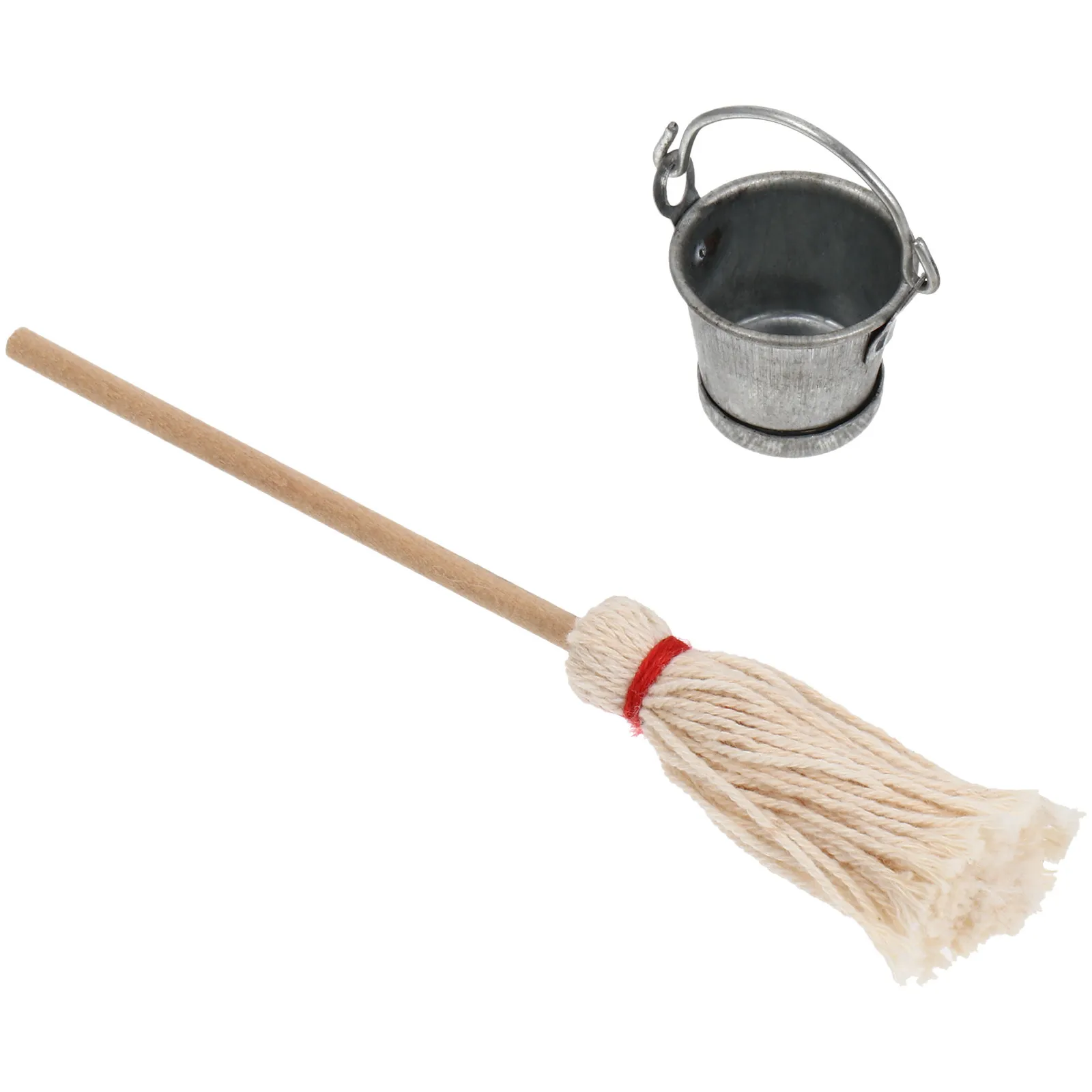 

1Set Mini House Cleaning Mop Pail Ornaments Lovely Durable Accessories for DIY Miniature Home Crafts Mini Mop and Pail