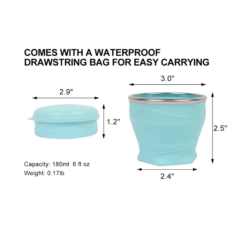 180ml foldable water cup, silicone foldable travel cup - silicone foldable camping cup with lid - suitable for travel, camping,