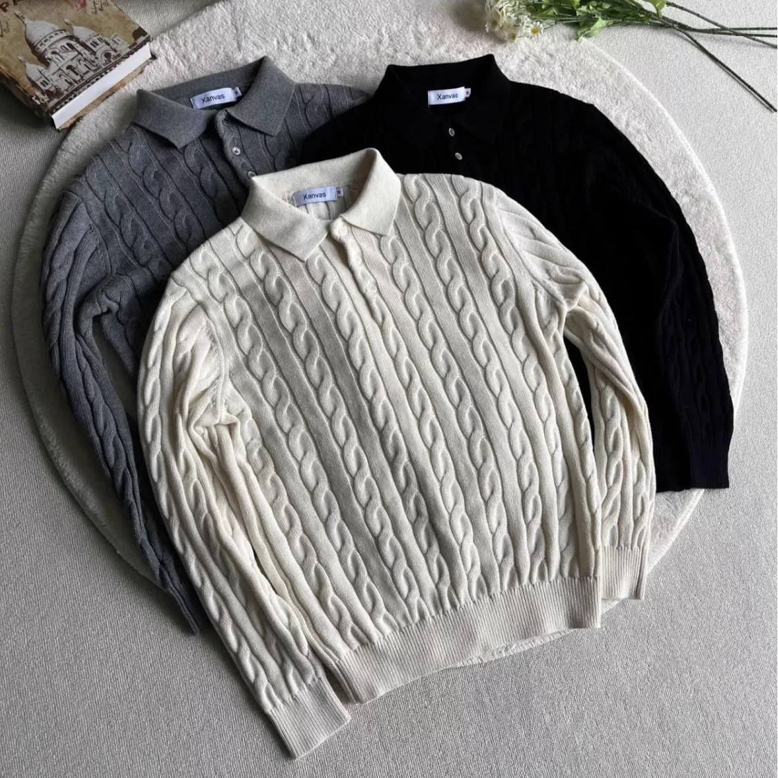 

2025 Winter Half High Collar Fried Dough Twists Knitted Sweater Men's Fashion Twisted Old Coin Style Wool Undercoat Top