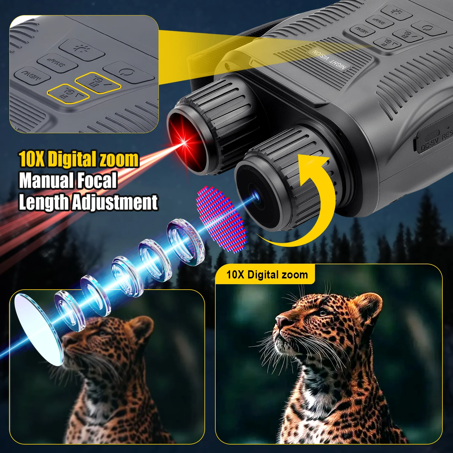 Бинокль ночного видения с 10-кратным цифровым зумом для взрослых, с картой 32 ГБ и ИК-подсветкой 850 нм для охоты, кемпинга и дикой природы