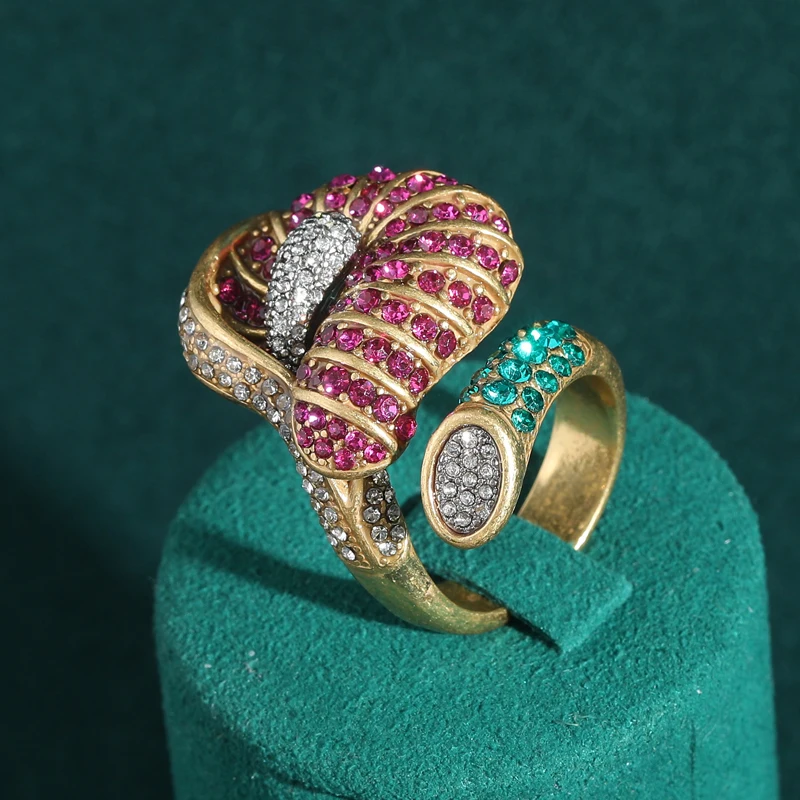 Bague Fleur de Pavot Rouge et Vert Vintage avec Strass, Couleur Or Antique, pour Femme, Tendances 2026, Rétro, Haute Qualité, Anniversaire