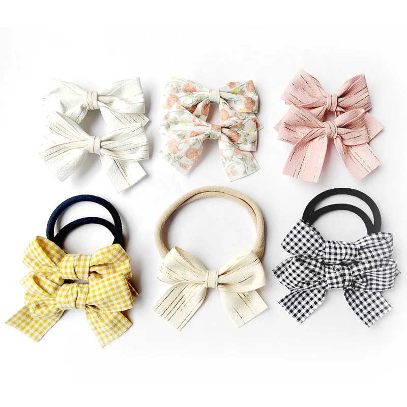 2Pcs/Set Floral Hair Clip Set Girl Cute Bow Flower Headwear Kids Lattice Hairpin Headband Hair Band Child Hair Accessories