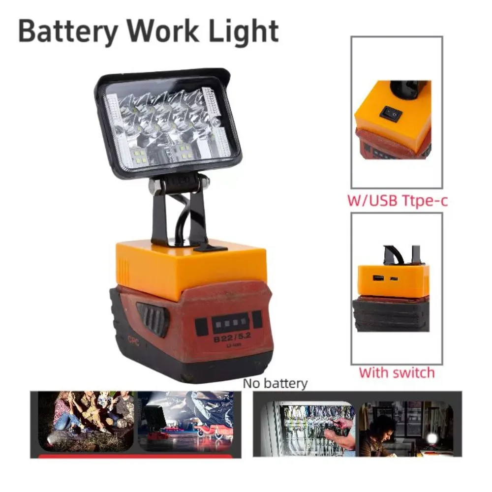 

12W Portable Power Battery Power Supply Portable LED work Light For Hilti 22V B22 CPC Battery With USB And C-type Charger Ports