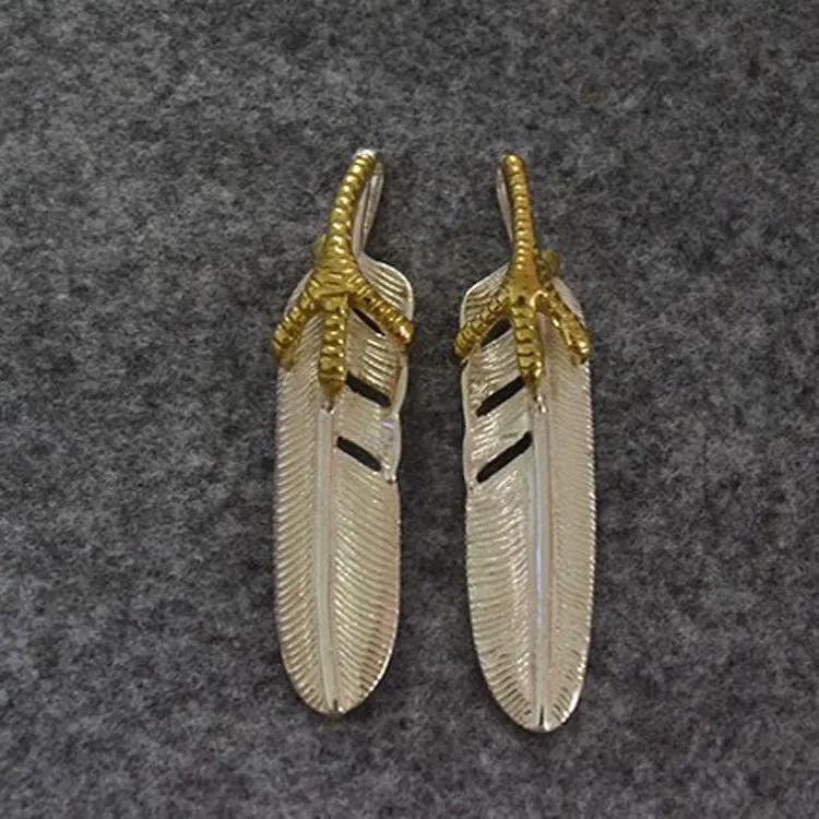

925 Sterling Silver Creative Necklace Dotted Gold Eagle Claw Feather Pendant for Men Retro Pendant Simple Jewelry for Women
