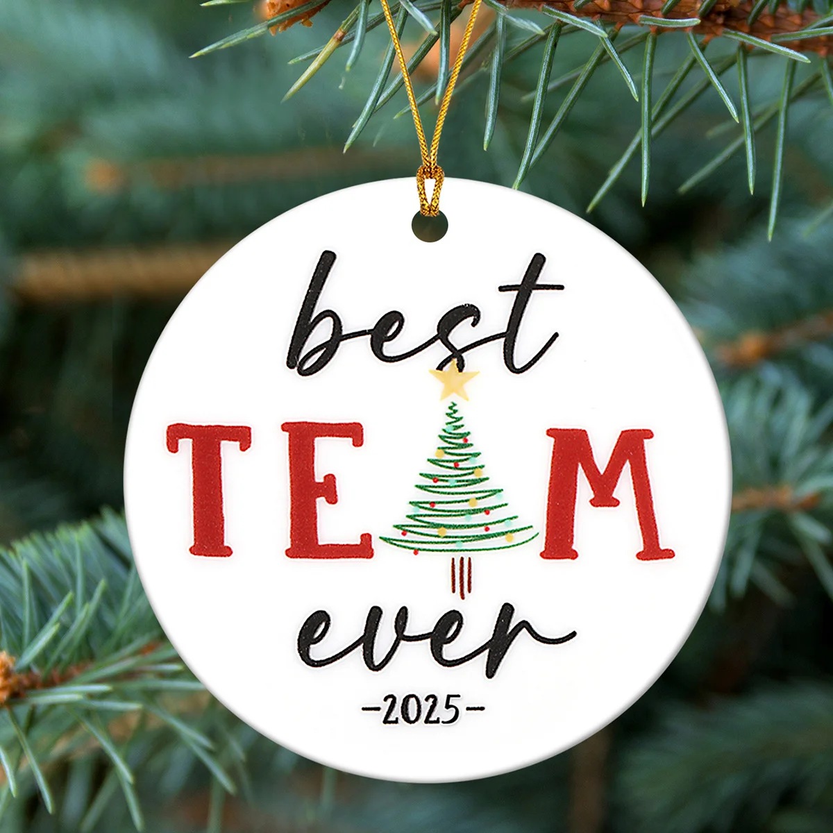 

2D-литак, 1 керамические украшения для рождественской елки для офиса Team 2025 — красно-белые украшения для сборного здания, рождественские подарки