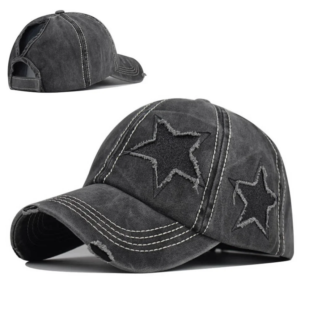 Macaron Color Series Fringed Glitter Star Patch Baseball Cap for Long Hair. Suitable for Daily Outdoor Outings and Sun Protectio
