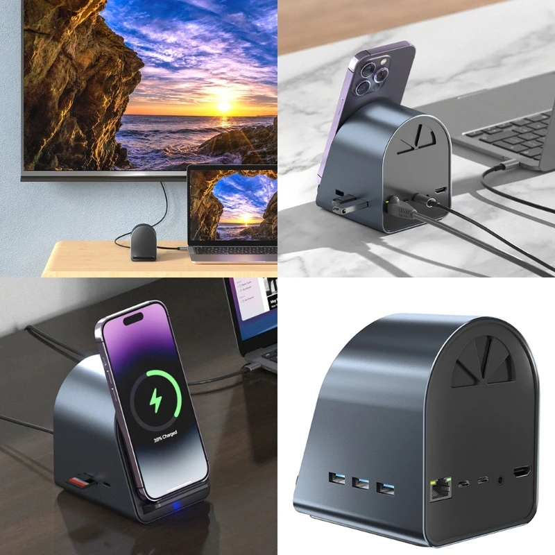 

Multifunction USB C Docking Station 100W Power Delivery Wireless Charging 15W 11 Port Expansion for Office Devices 896C