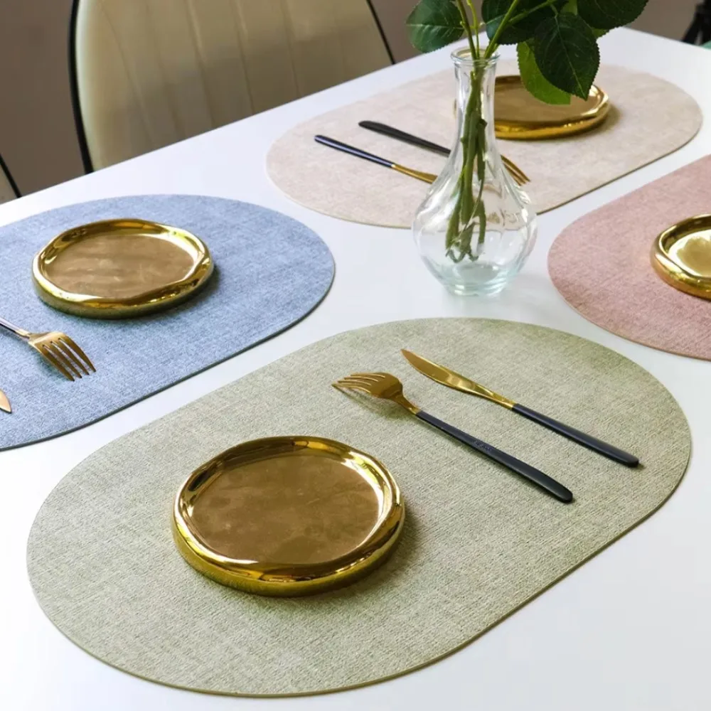 

1/4/6pcs Decoration Oval Gift Placemats Heat Resistant Thick Faux Leather Non-Slip Table Mats Pad for Kitchen Coffee Dining Room