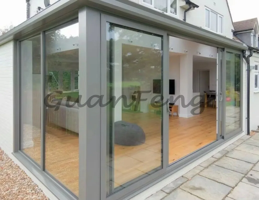 Aluminum Tempered Lowe Glazed Sliding Shop Front Door, Glass Sliding Door with Grill