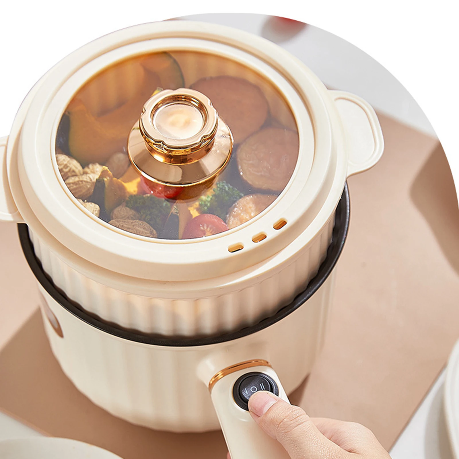 Electric Pots Nonstick Portable Multifunctional Dry 2 Gear 1.6L Electric Rice Cooker for Fry Ramen Steak Soup Oatmeal