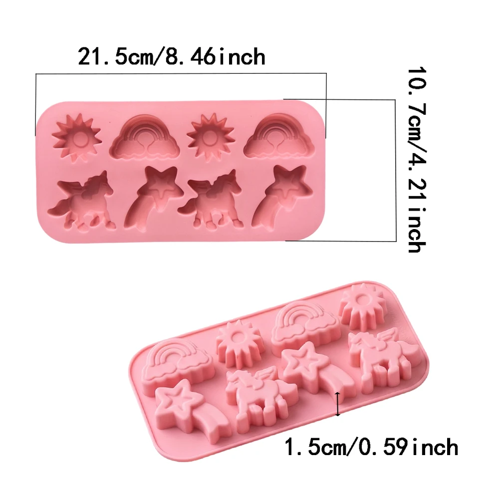 1PC 8-Cavity Silicone Candy Mold, Cake Decoration Tool, Cartoon Cloud, Unicorn, Rainbow Shaped Chocolate Cookie Making - view 2