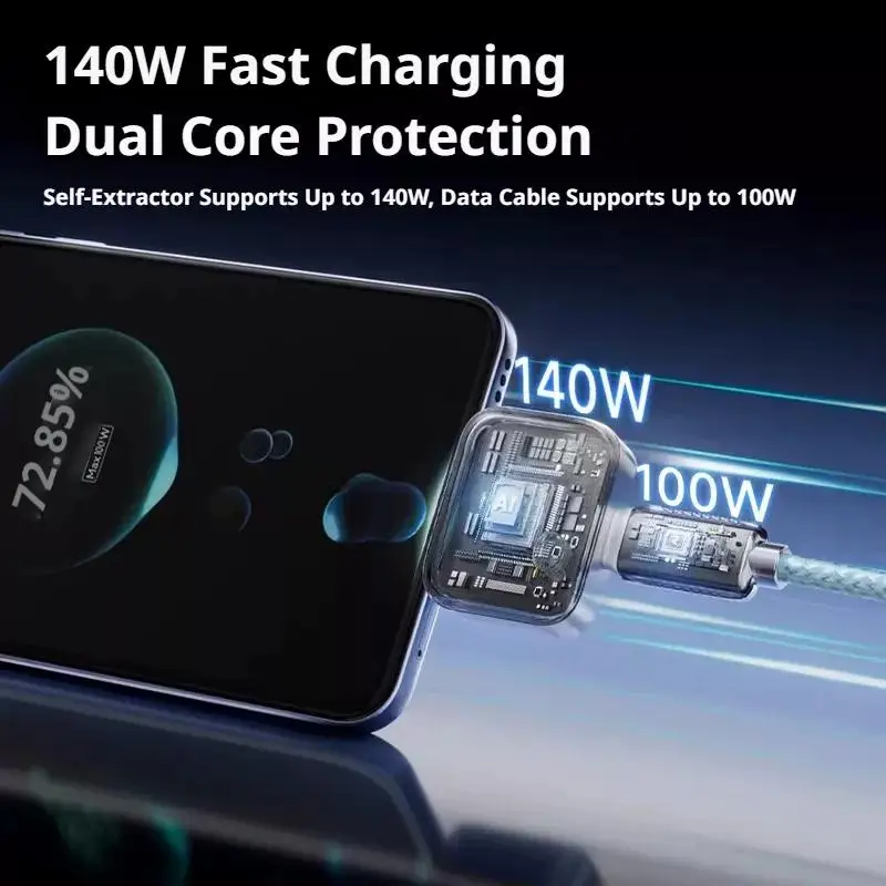140W Fast Charger Adapter with Auto Power Cutoff Disconnects & Ejects Phone Once Fully Charged