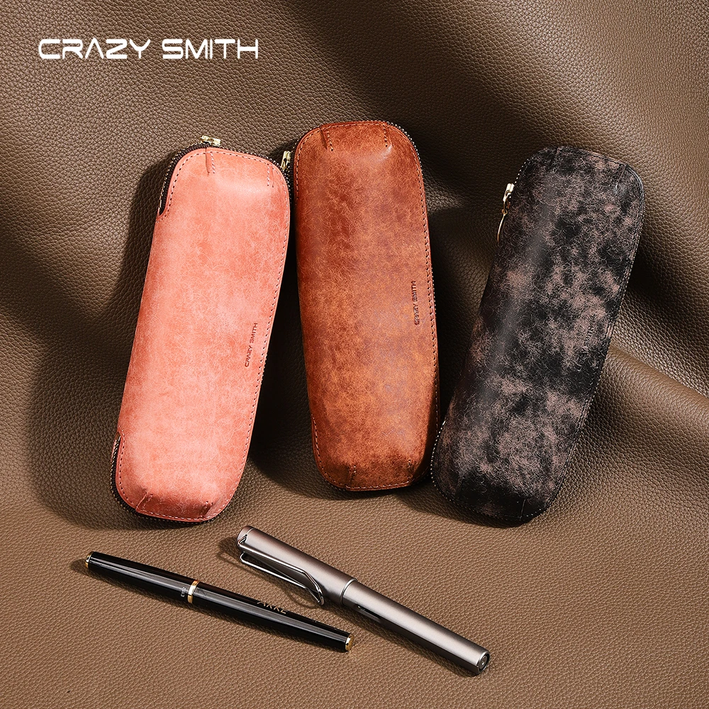 CRAZYSMITH Handmade Genuine Leather Storage Bag Pen Case Glasses Bags Holder Pouch Couple Gift