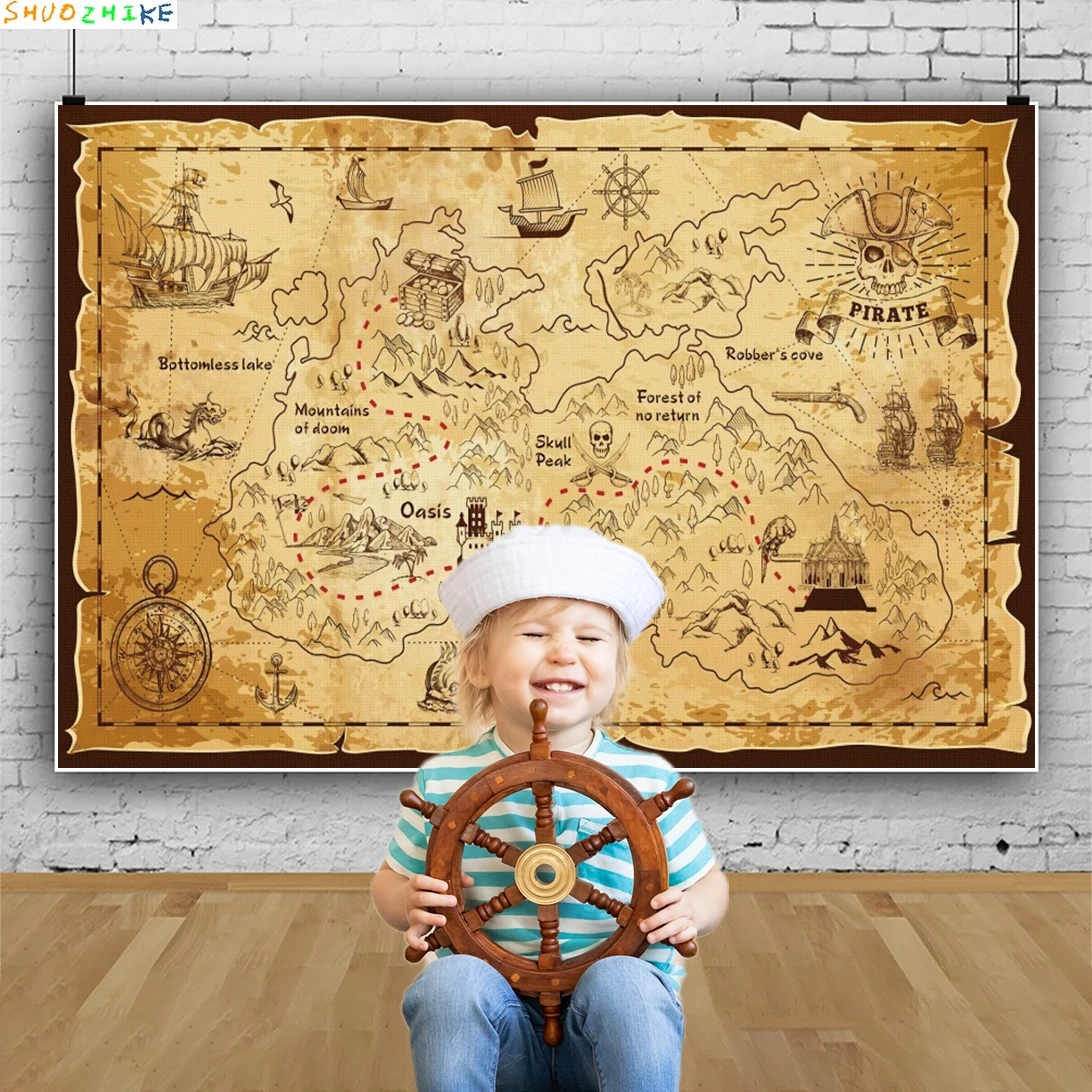 القراصنة خريطة الكنز خلفية طفل رضيع حفلة عيد ميلاد ديكور خمر الملاحة مغامرة السفينة الجمجمة التصوير خلفية الدعامة #6