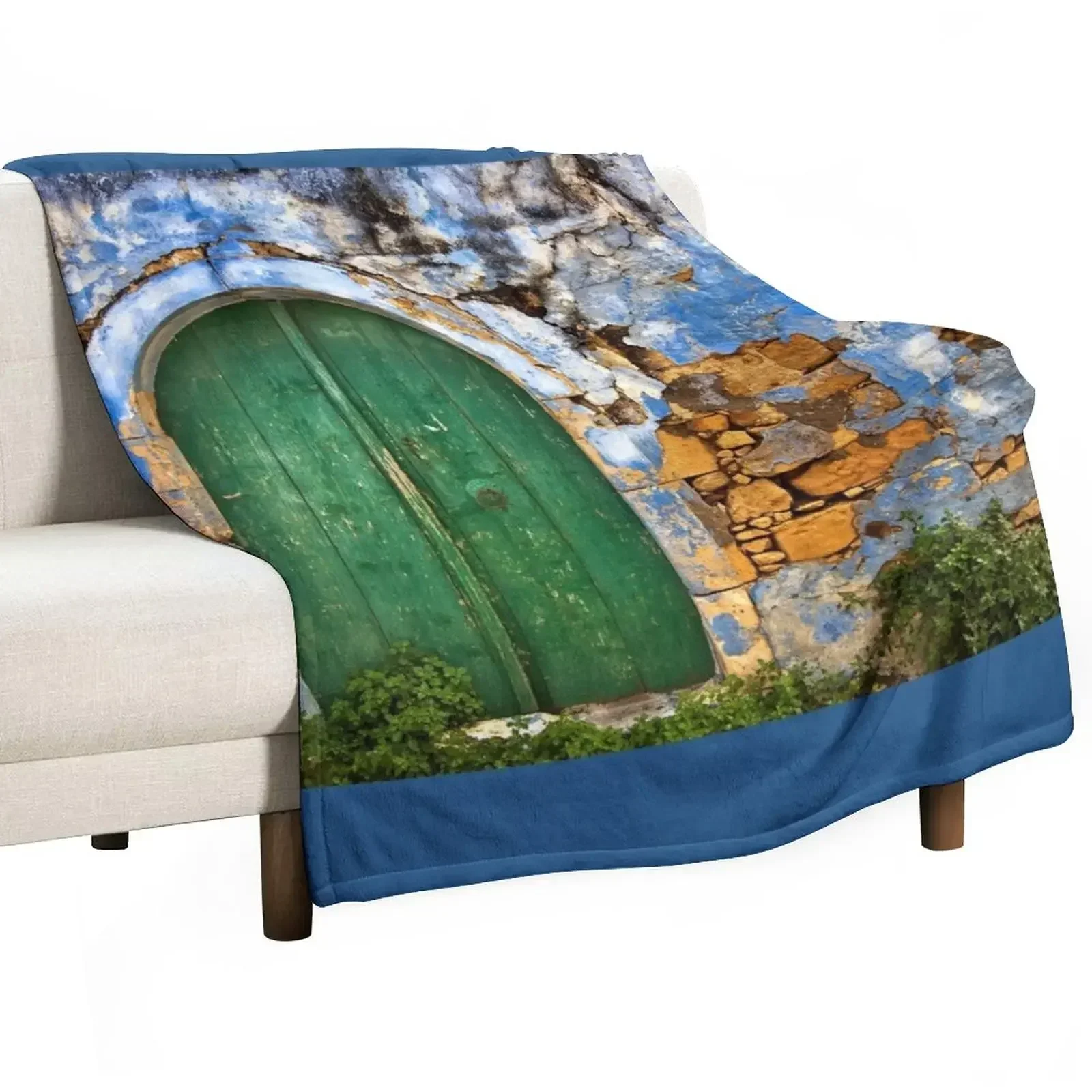 New Green door, peeled indigo wall Throw Blanket Moving blankets ands Luxury Throw Blankets