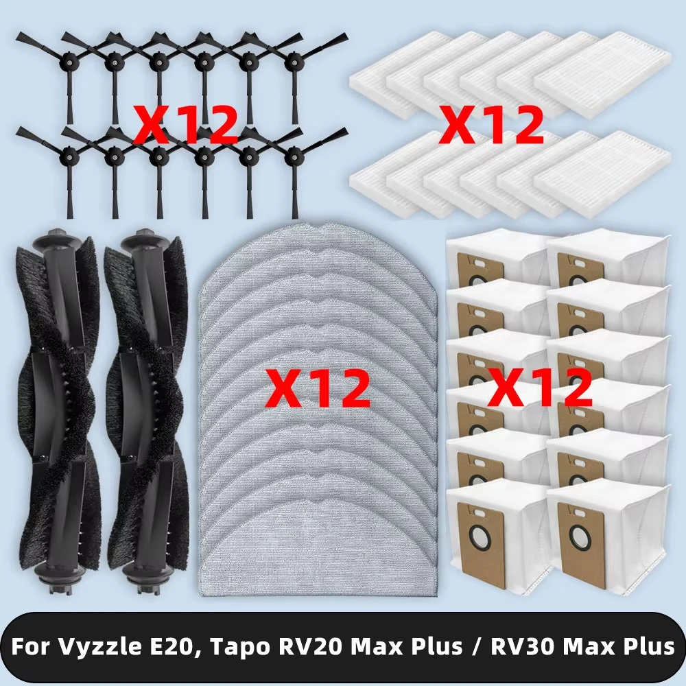 Compatible For ( Vyzzle E20, TP-Link Tapo RV20 Max Plus / RV30 Max Plus) Parts Accessories Filter Main Side Brush Mop Dust Bag