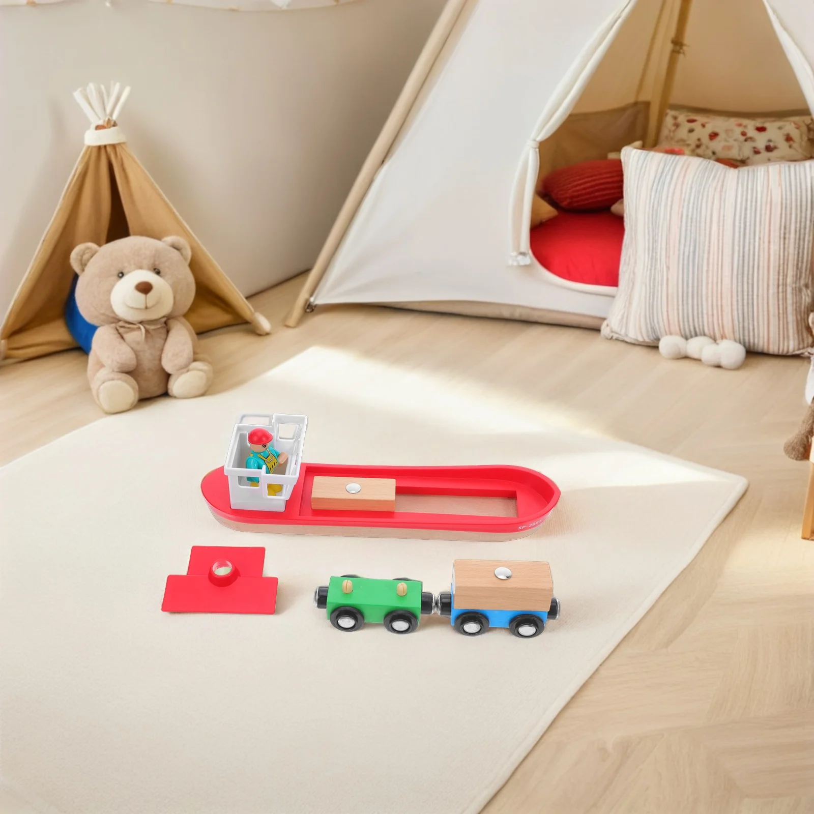 

1Set Train Track Wooden Ship Accessory Enhances Layout Scene with Marine Expansion Easy Connect Design for Family Interactive