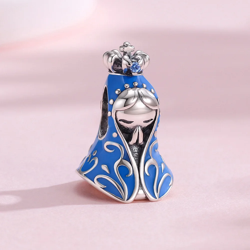 925 Sterling Silver Brazil Aparecida Virgin Mary Beads Crown Praying Charms Jewelry Making For Classic Bracelet Ladies DIY Gifts