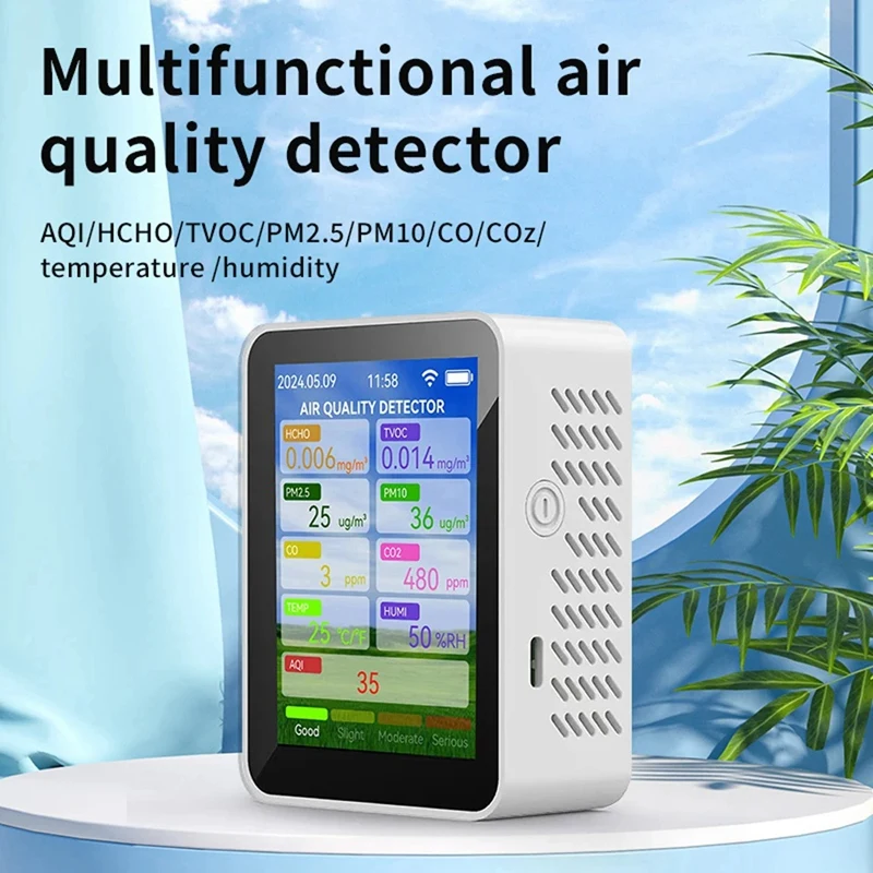 Tuya Wifi Air Quality Meter HCHO TVOC Carbon Monoxide CO2 PM2.5/10 Tester Portable Temperature Humidity Detector