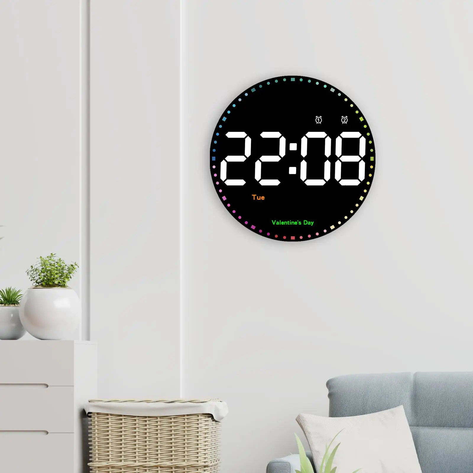 Large LED Digital Wall Clock Display Remote Control Indoor Temperature Alarm Clock for Bedroom Classroom Adults Home Decorative