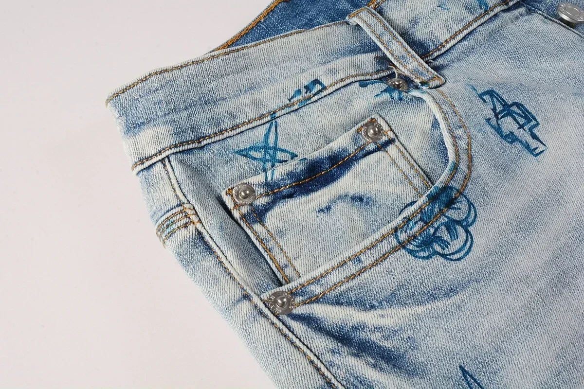 

Top quality jeans Men with High street blue print letters Fashion Repair Low Rise Skinny Denim brands pants 28-40 size