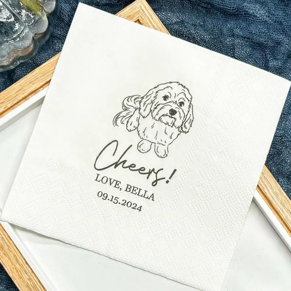 50 pcs Custom dog Wedding Napkins,Cocktail Pet Napkins,Dog Illustration Napkins,Pet Portrait Napkins,Pet Lover Wedding Decor