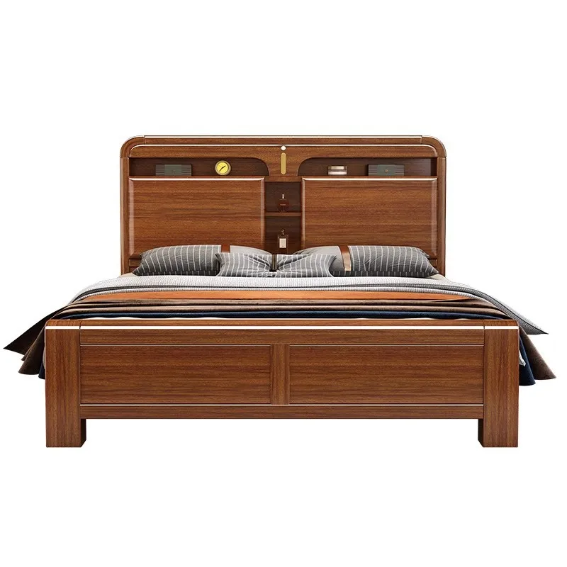 Walnut solid wood bed 1.8 meters modern minimalist master bedroom 1.5 meters double bed high box storage