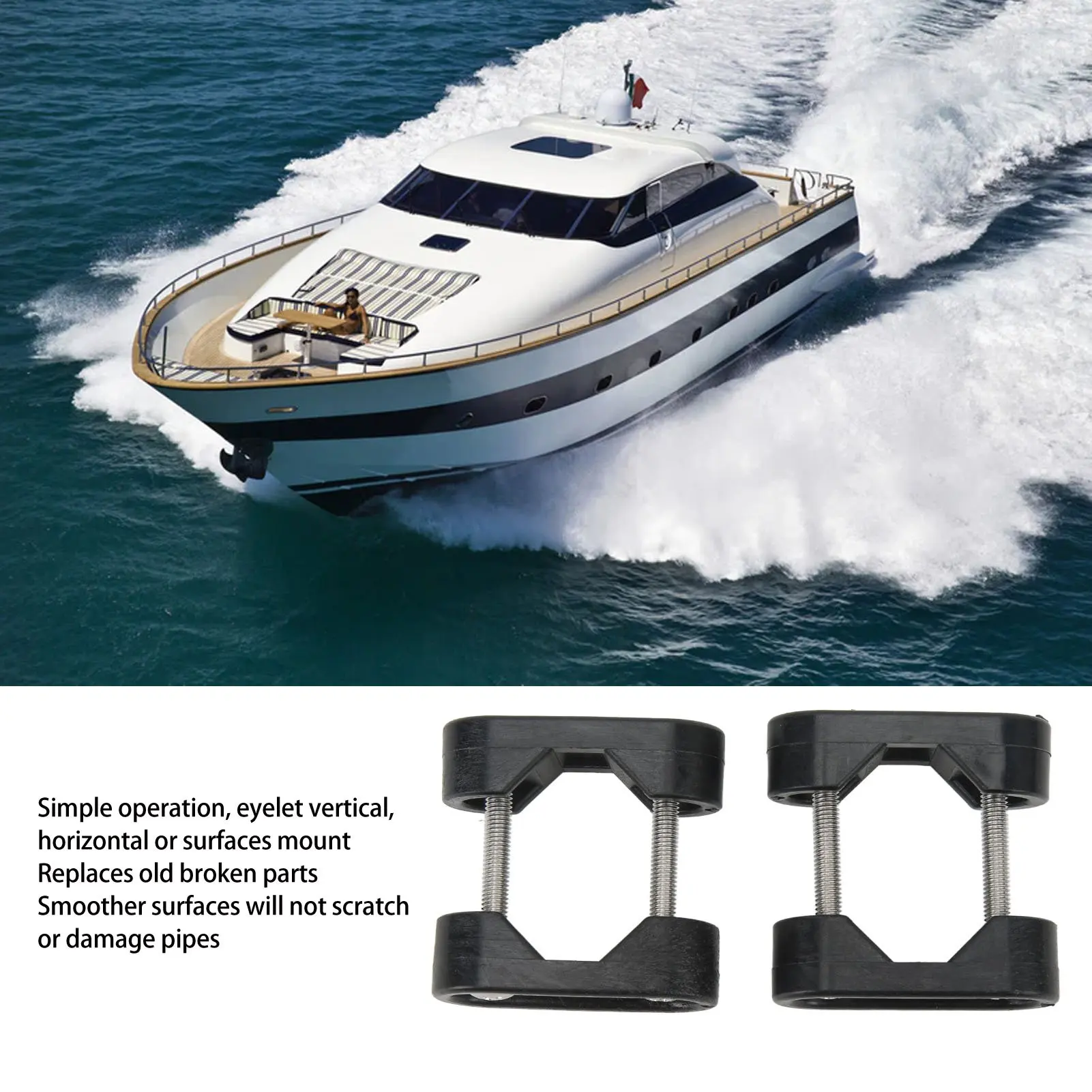 E9 2PCS Marine Nylon Rails Pipe Clamp Corrosion Resistant Smoother Finish Strong Structure Nylon Flagpole Marine Hardware Yacht