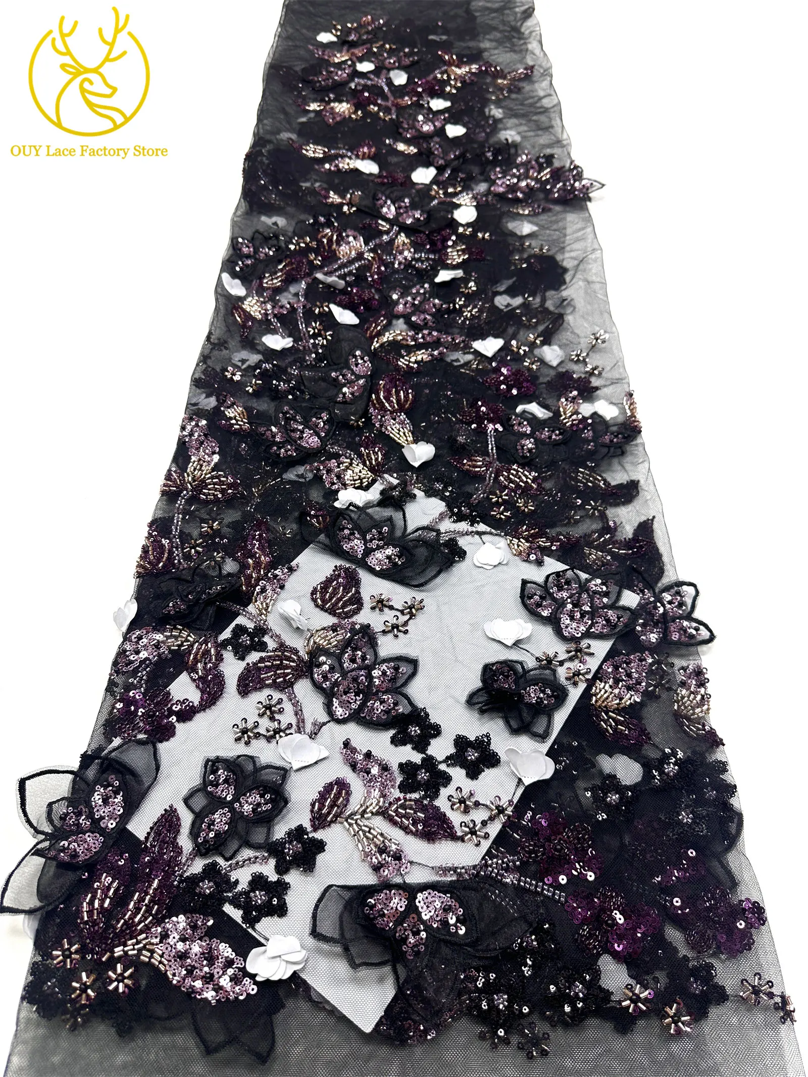 5 Yards afrikanischer 3D-Blumen-Spitzenstoff mit Perlen, 2026, hochwertiger französischer nigerianischer Stickerei-Tüllstoff zum Nähen von Hochzeitskleidern – Detail 26