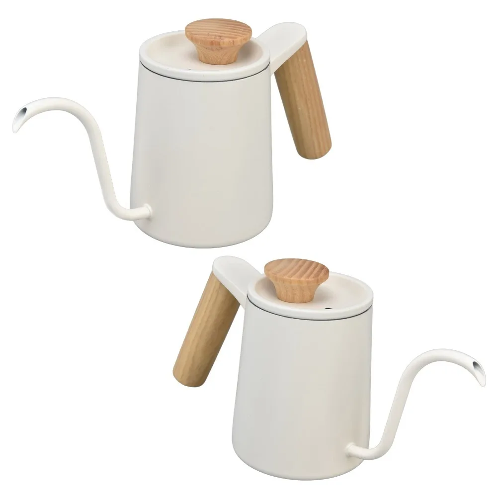 Stainless Steel Handle Drip Coffee Kettle Long Narrow Spout 350ml Gooseneck Spout Kettle Precise Pouring Matte White