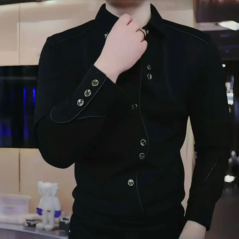 Autumn Winter New Arrival Mens Business Casual Long Sleeve Polo Shirt Fleece Lined Handsome Slim Fit Korean Style Shirt