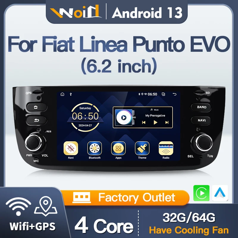 For Fiat Linea Punto evo 2012-2015 Android 13 Auto Radio Car Radio Multimedia Video Navigation GPS 6.2\