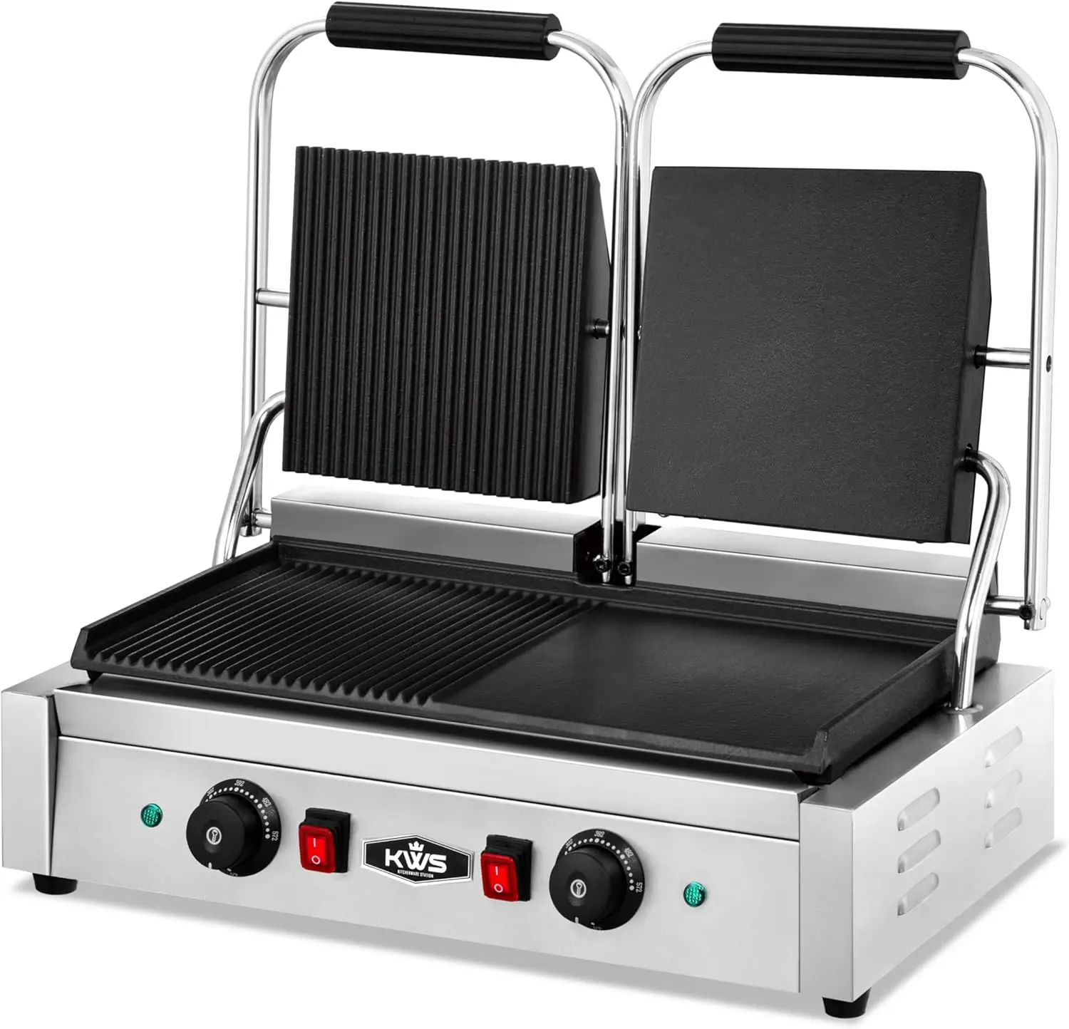 Prensa eléctrica CPM-23 de 3400 W con parrilla para tostar sándwich doble liso y con ranura izquierda y derecha - 19′′ X 9′′ Su de cocina