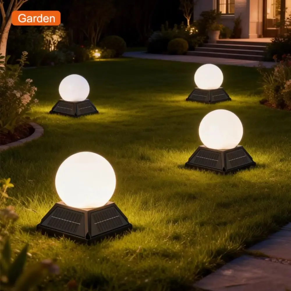 Remote Round Ball Solar Post Light Remote Control IP65 Waterproof Solar Lamp Timer 2400mAh Battery Moon Lamp Yard