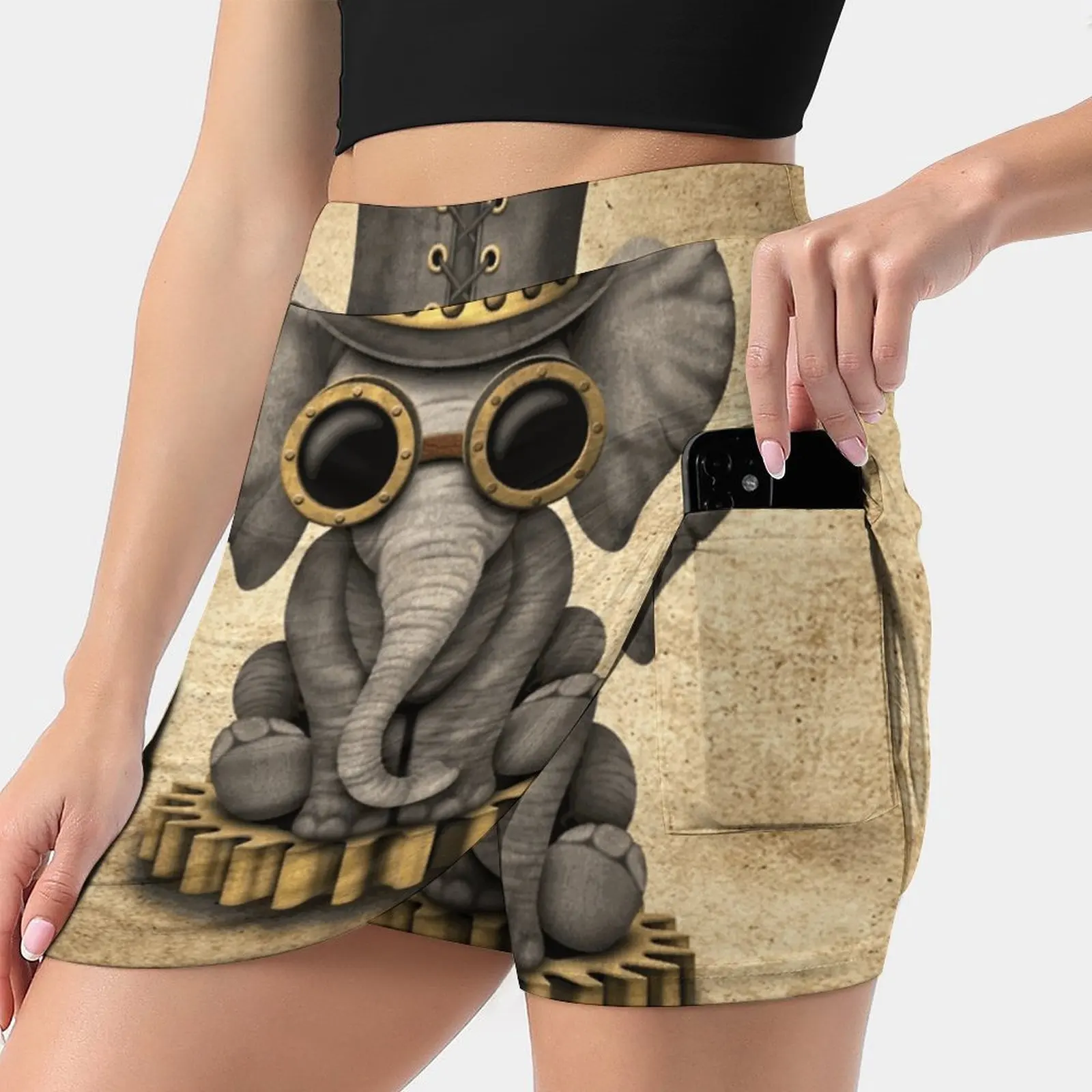 

Steampunk Baby Elephant Women's skirt Sport Skort Skirt With Pocket Fashion Korean Style Skirt 4Xl Skirts Elephant Baby