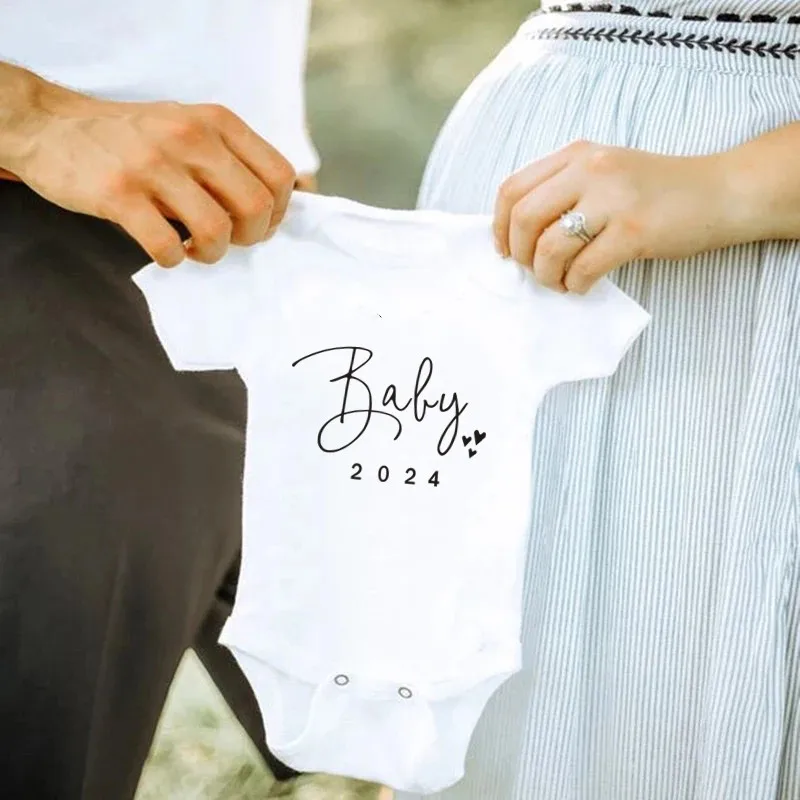 Baby 2024 Pregnancy Announcement Newborn Baby Bodysuits Cotton Summer Boys Girls Romper Jumpsuit Clothes Outfit