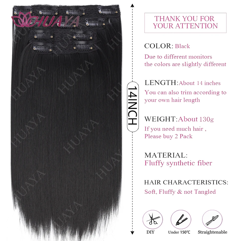 Clip In Hair Extensions 11 Clips 14 Inch 4pcs Set Black Long Straight Hair Extension For Women Synthetic Hair Extensions Hairpie