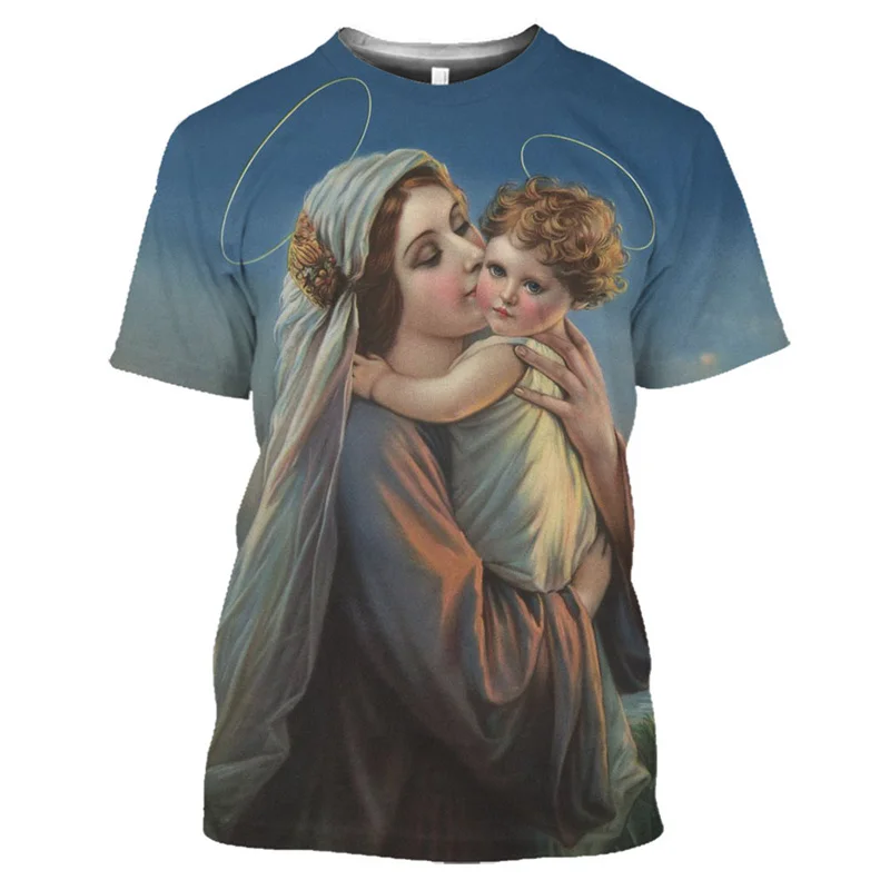 The Virgin Mary Christianity 3D Print T-shirt For Men Summer Fashion Casual Personality T-shirts Trend Breathable Unisex T Shirt