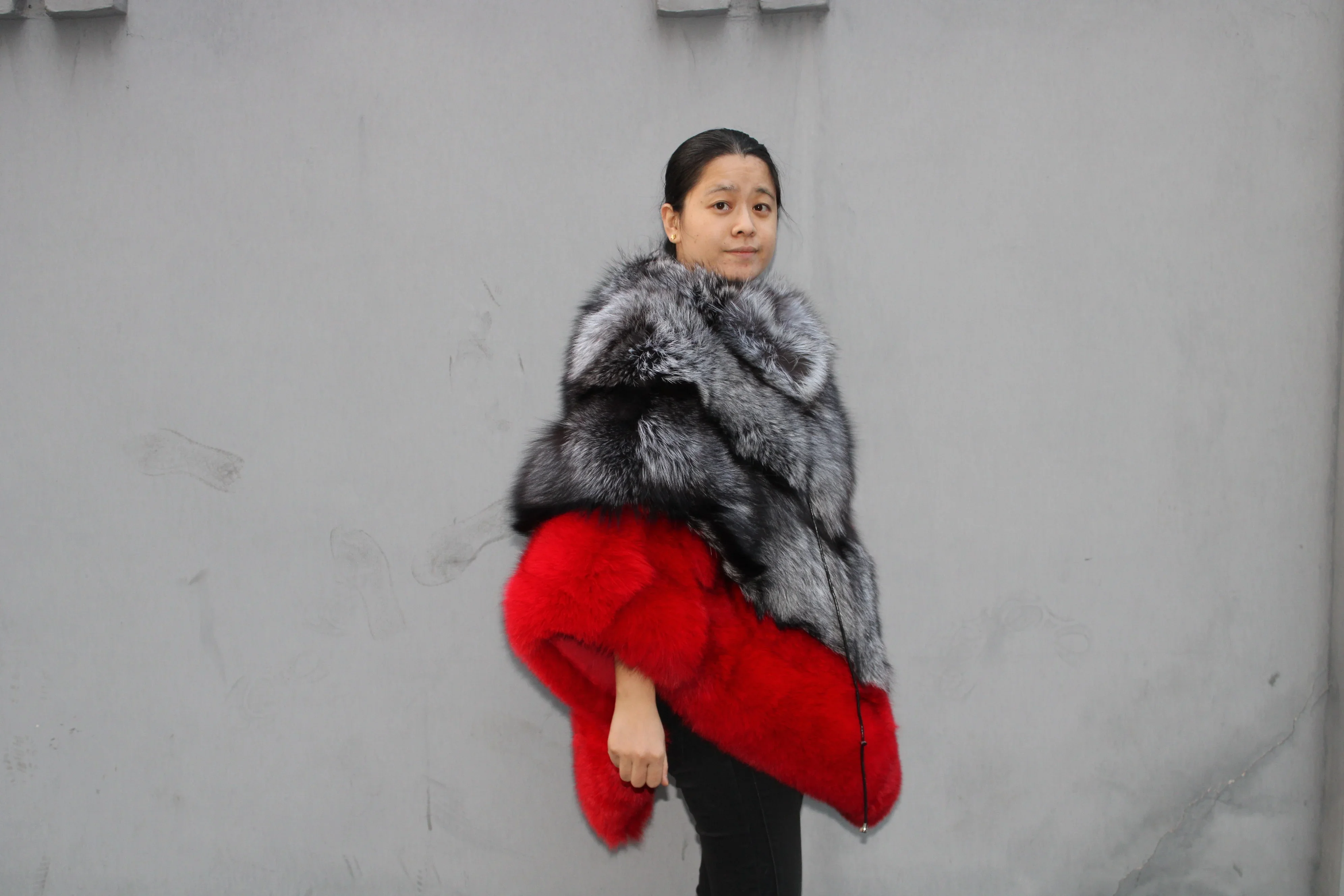 Customization Colors Lady Fur Poncho Real Fox Fur Shawl Women New Fashion Fur Cape