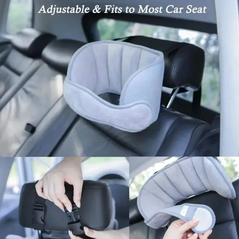1PC GRAY Child Neck Pillow, Car Headrest, Baby Head Sleep Fixed Belt, Car Seat Headrest