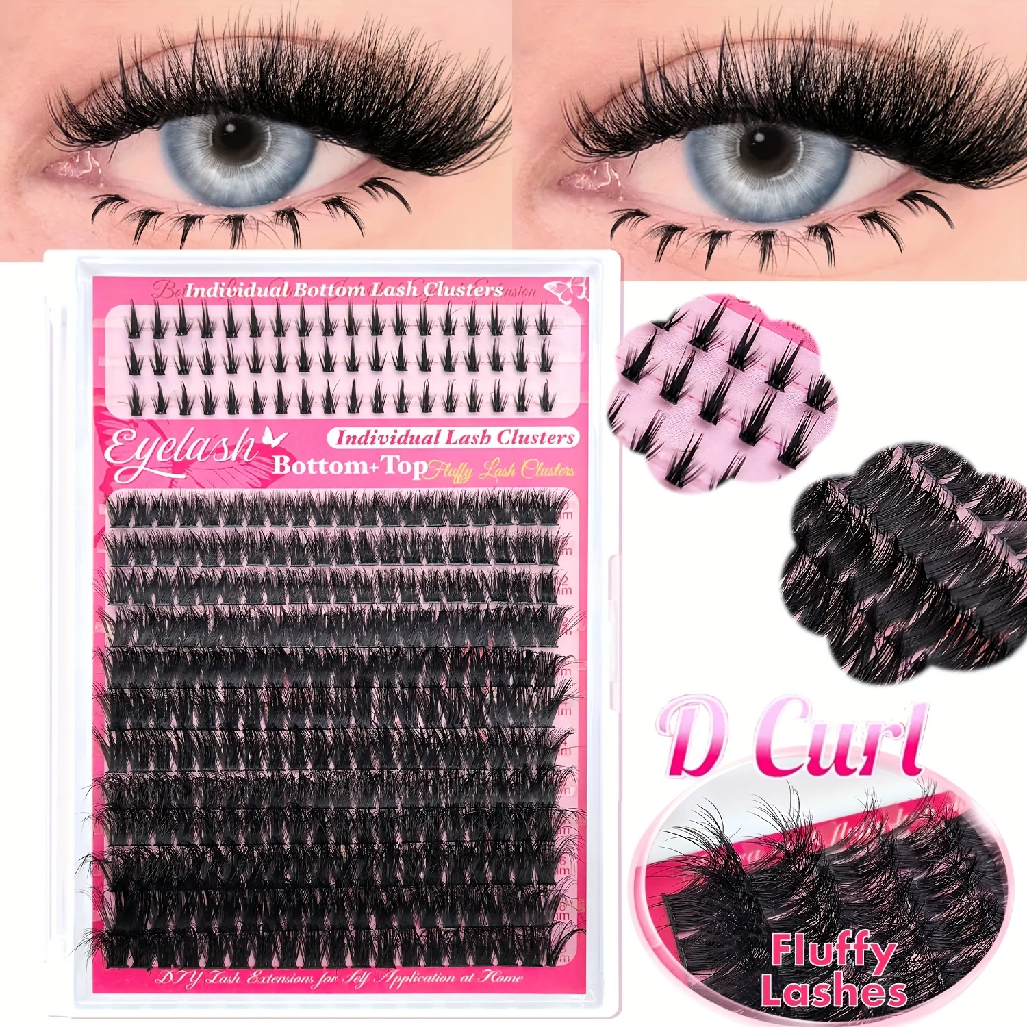 DIY-Falsche Wimpernverlängerungsset, individuelle Wimpernbüschel, untere und obere Wimpern, extra dicke und flauschige Wimpern für Anfänger zum Selbermachen – Detail 4