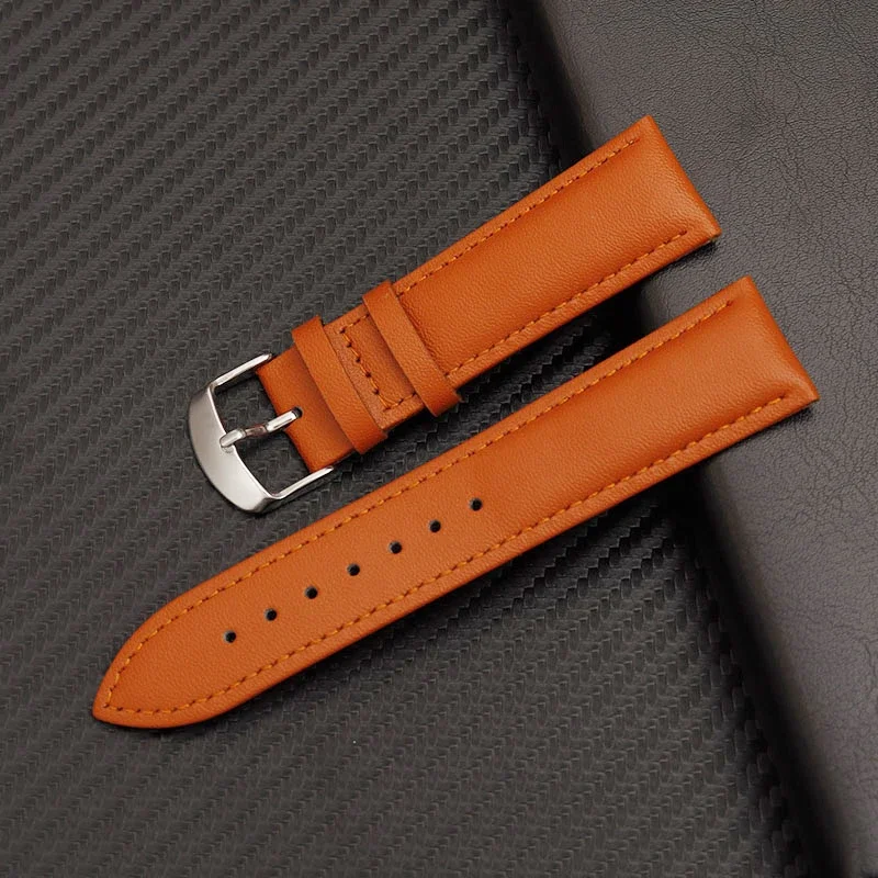 14mm 16mm 18mm 20mm 22mm Genuine Leather Watchband Soft Watch Band Wrist Strap Silver Steel Buckle for Men Women with Tool