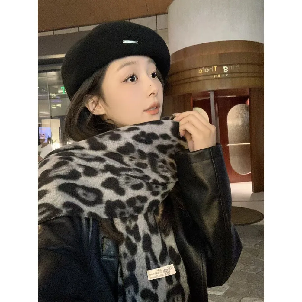 190*70CM Design Leopard Scarf Winter Warm Pashmina Shawl Luxury Cashmere Wraps Fashion Women Long Blankets Scarves Fringes