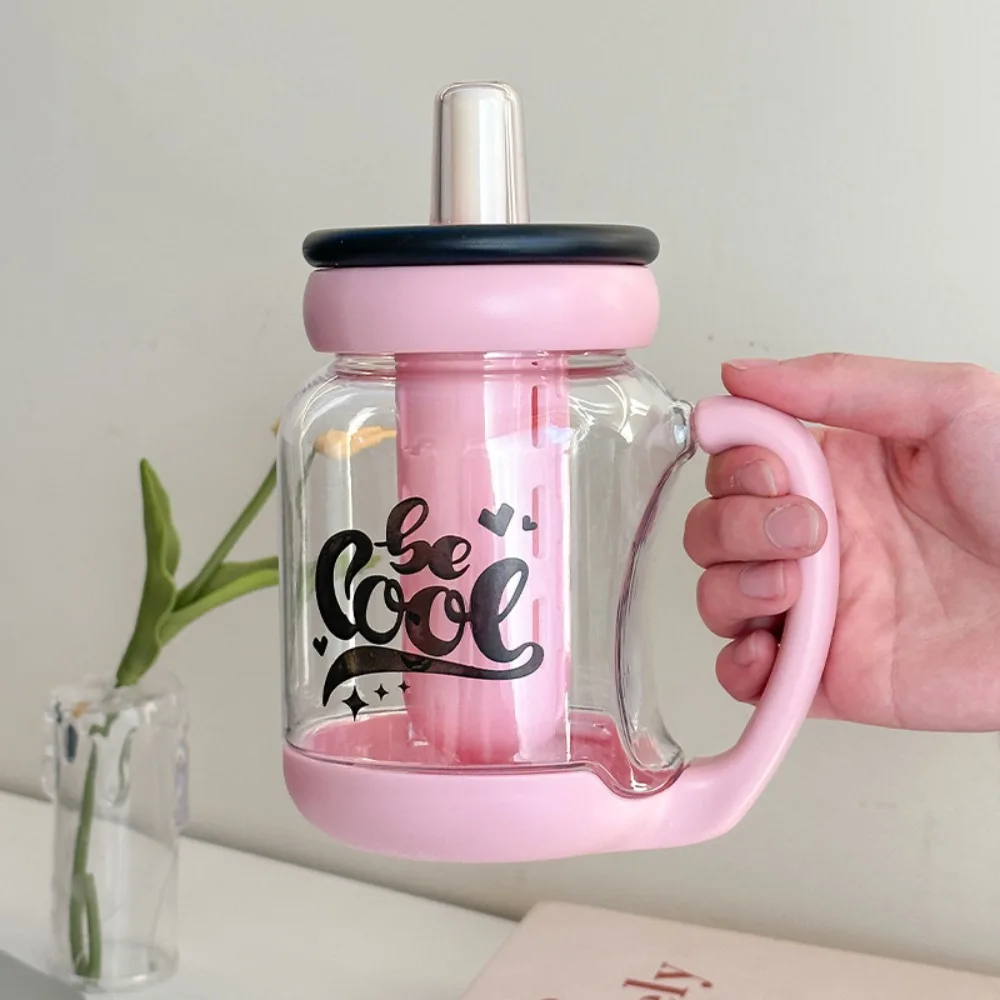 Creativo con pajita taza para sorber de agua a prueba de fugas botella de bebida portátil de dibujos animados Linda botella transparente de plástico escuela