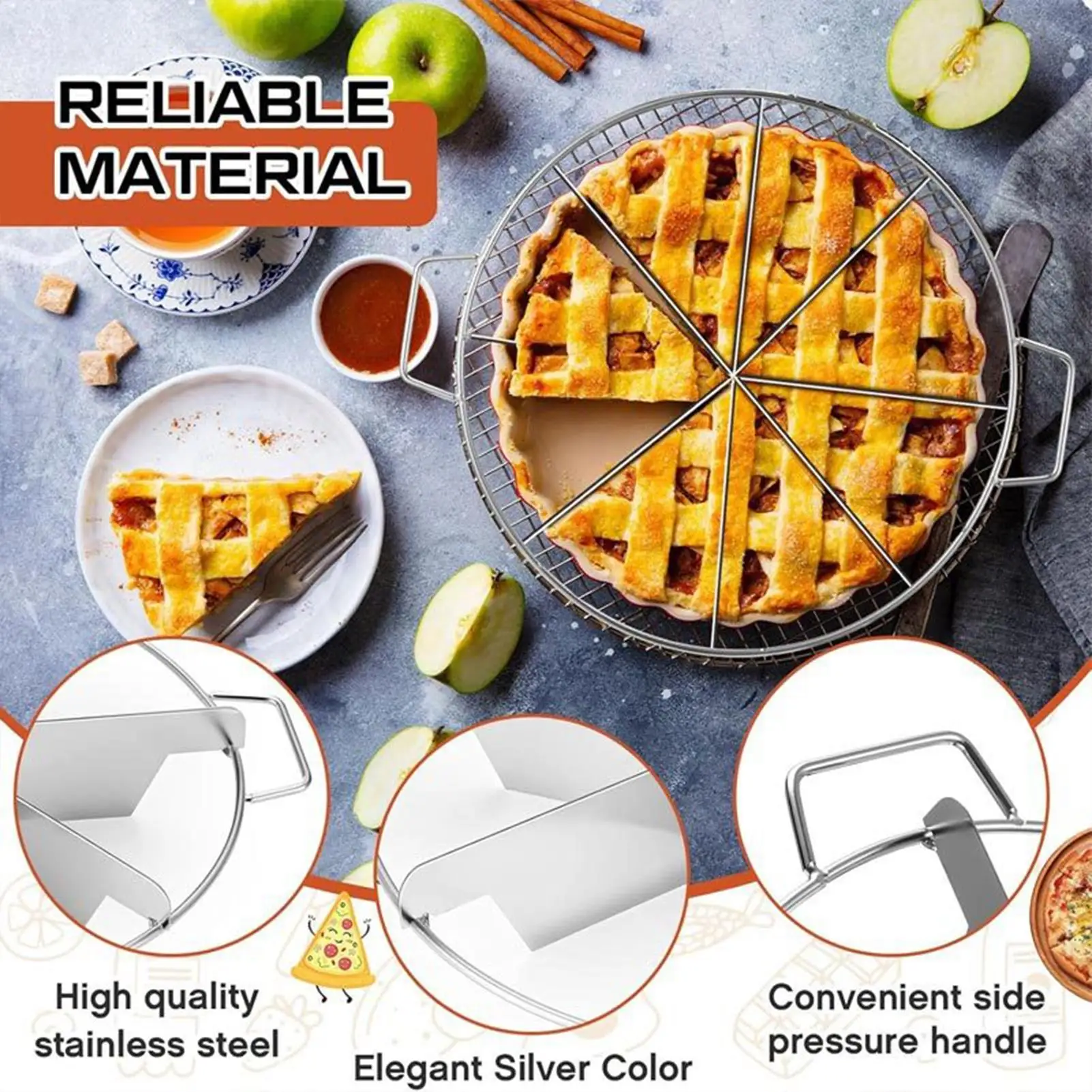 

Stainless Steel Cake Divider Non Stick Round Pastry Cheese Pizza Cutting Press Tool with Side Handles Slice Marker