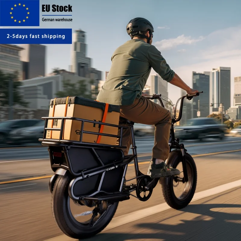 750W Family Cargo E-Bike, Brushless Li-Battery, 2-3 Kids & Pet Seats, Large Capacity, Safe Disc Brake & LED